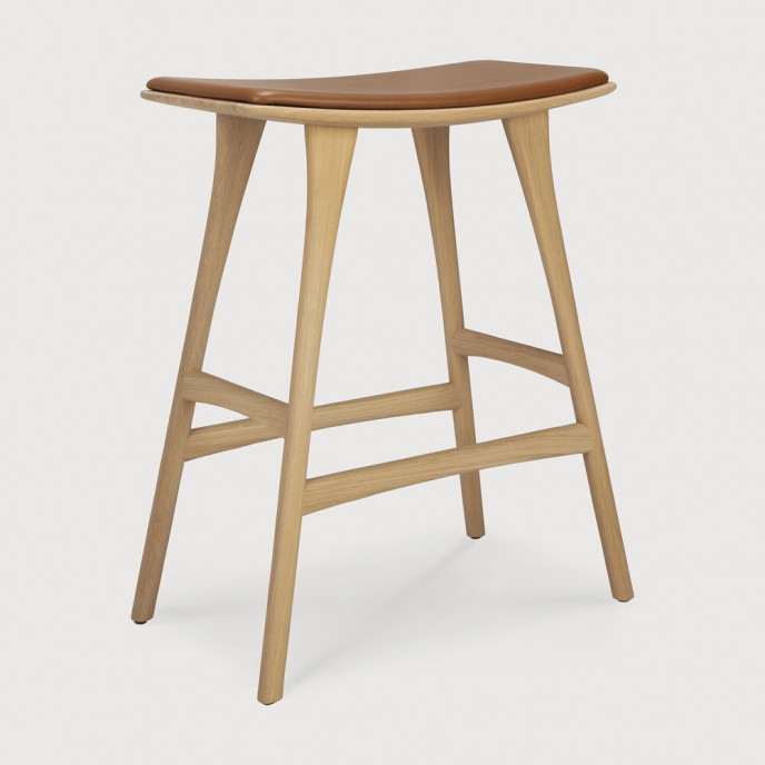 Tabouret de bar Osso en chêne - cuir cognac Ethnicraft