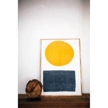 WOOLY - toile avec cadre  - bois de manguier / laine - L 76 x W 6,5 x H 107 cm - Rond jaune