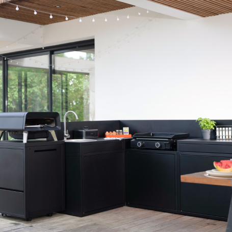Meuble de cuisine extérieure avec évier en acier fermé noir Forge Adour
